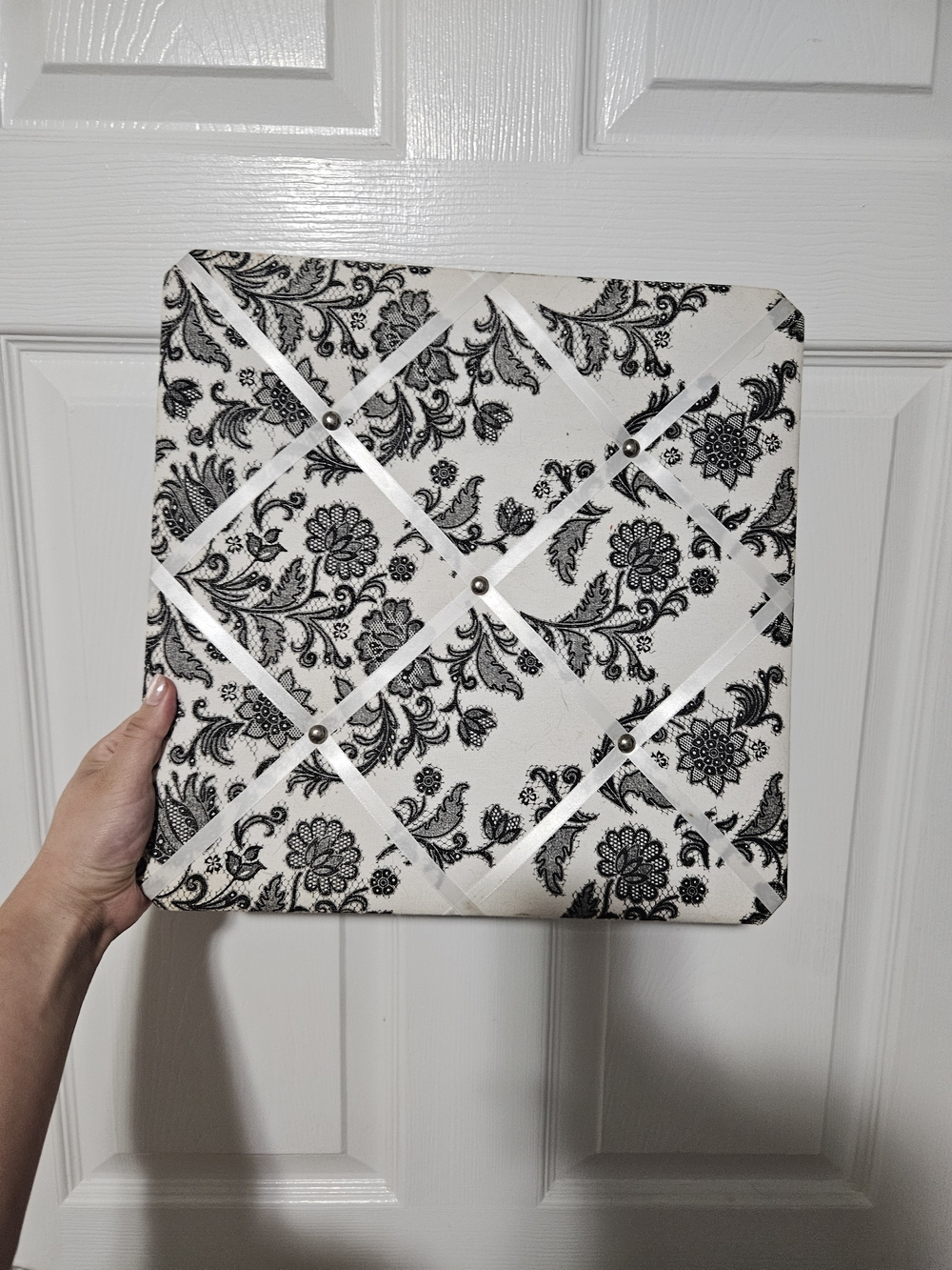Source Unknown Black and White Fabric Memo Board